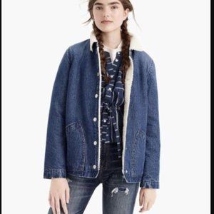 J Crew Denim Sherpa Fleece Swing Jacket Blue